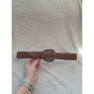 Vintage Kenneth Cole Brass Buckle Leather Belt. Size S. Made in Uruguay. KENNETH COLE Italian Brown Leather Belt Men main image 2